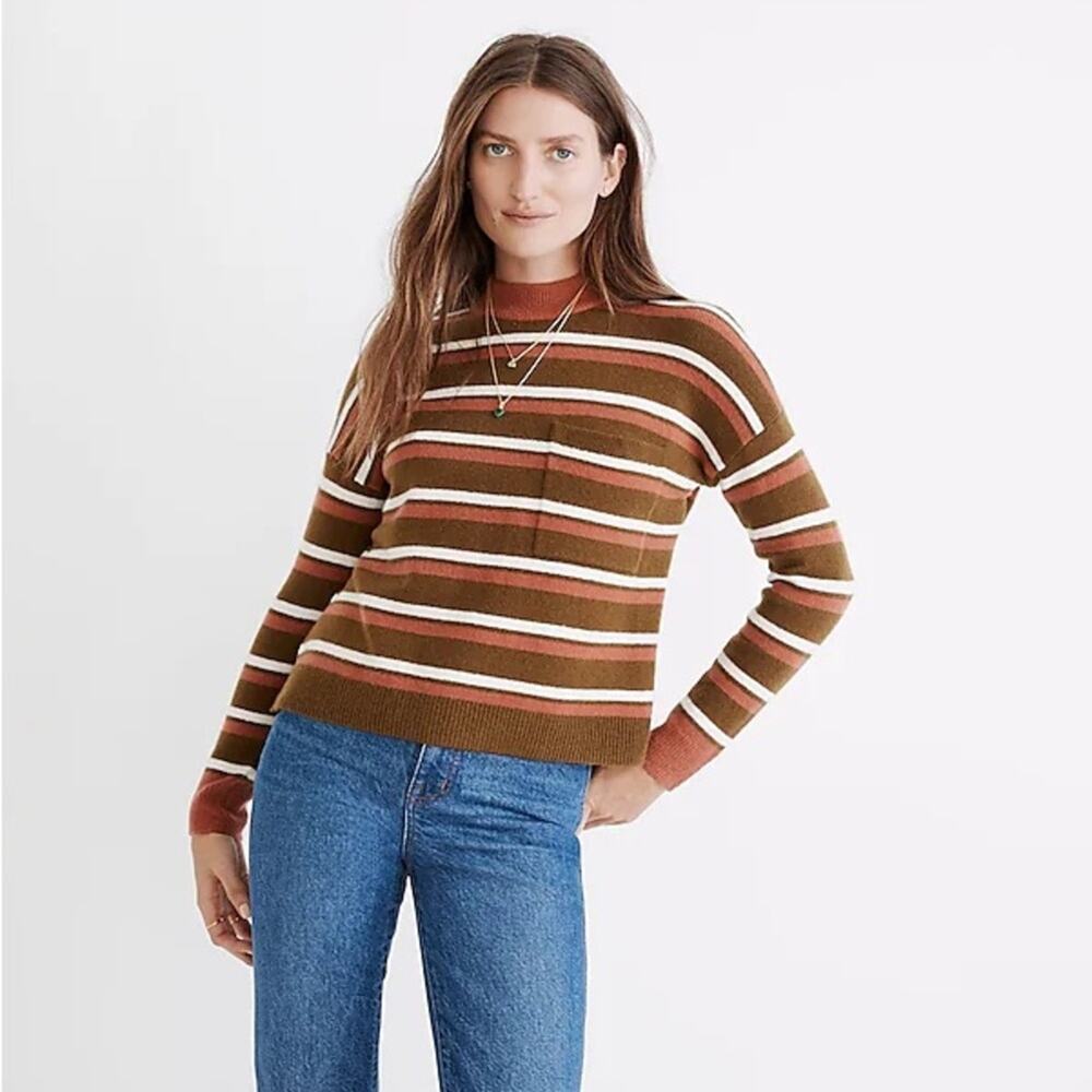 Madewell Redmond Mockneck Pocket Sweater in Stripe Small